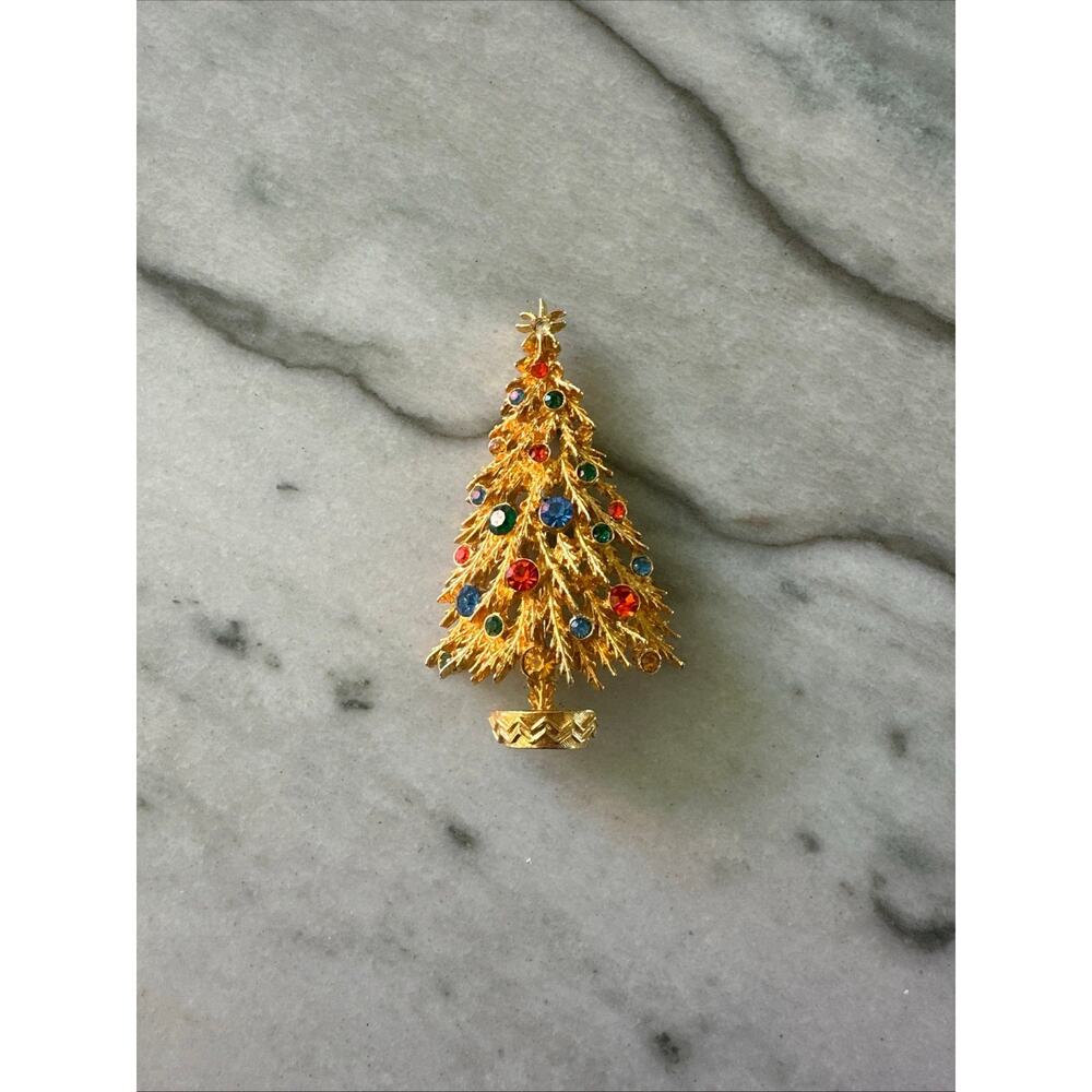 Vintage Arthur Pepper Brooch Christmas Tree ART Rhinestone Holiday